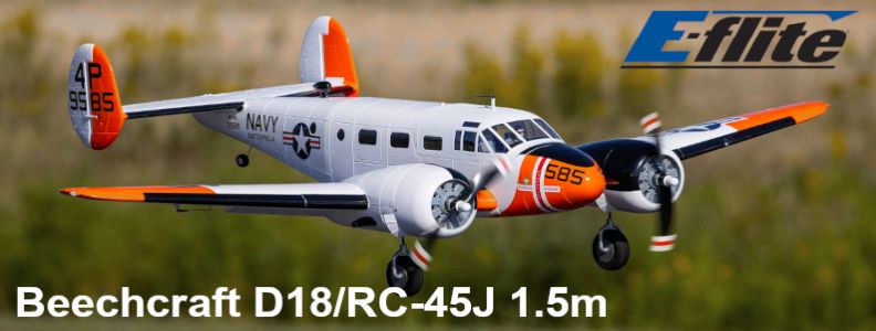 E-flite Beechcraft D18/RC-45J 1,5 m BNF Basic AS3X+ SAFE Select