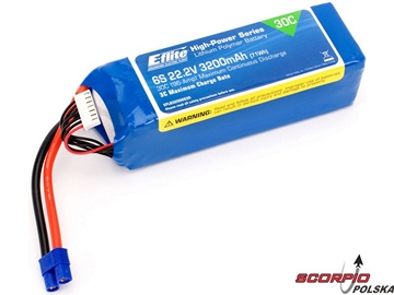 3200mAh 6S 22.2V 30C LiPol, 12AWG EC3 / EFLB32006S30