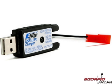 Ładowarka USB 1-ogniwo LiPol 500mA JST Ładowarka USB 1-ogniwo LiPol 500mA JST / EFLC1010