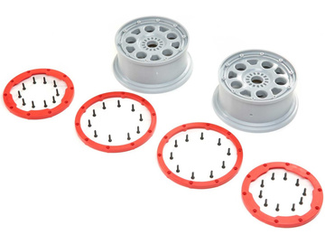 Losi DBXL-E 2.0: Felga srebrna, czerwony bead lock (2) / LOS45033