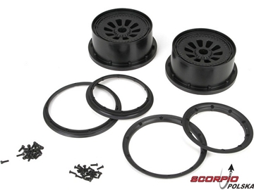 Wheel & Beadlock Set, Black (2), 5T / LOSB7034