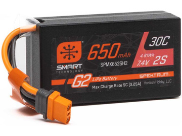 Spektrum Smart G2 LiPol 7.4V 650mAh HC 30C IC2 Spektrum Smart G2 LiPol 7.4V 650mAh HC 30C IC2 / SPMX652SH2