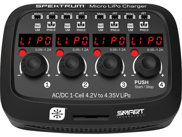 Spektrum Ładowarka Smart Micro 4-port AC/DC 1S LiPol Spektrum Ładowarka Smart Micro 4-port AC/DC 1S LiPol / SPMXC1040I